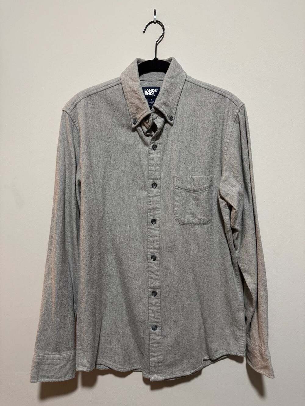 Lands’ End Men’s Small Gray Flannel Shirt Traditional Fit